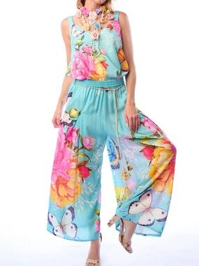 NWT Aratta California Dreaming Milky Blue Wide Leg Boho Pants / Set - L